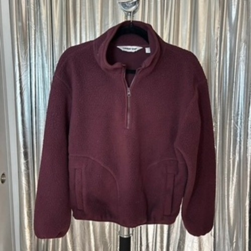 Lands' End Burgundy Sherpa Fleece Quarter Zip Pullover